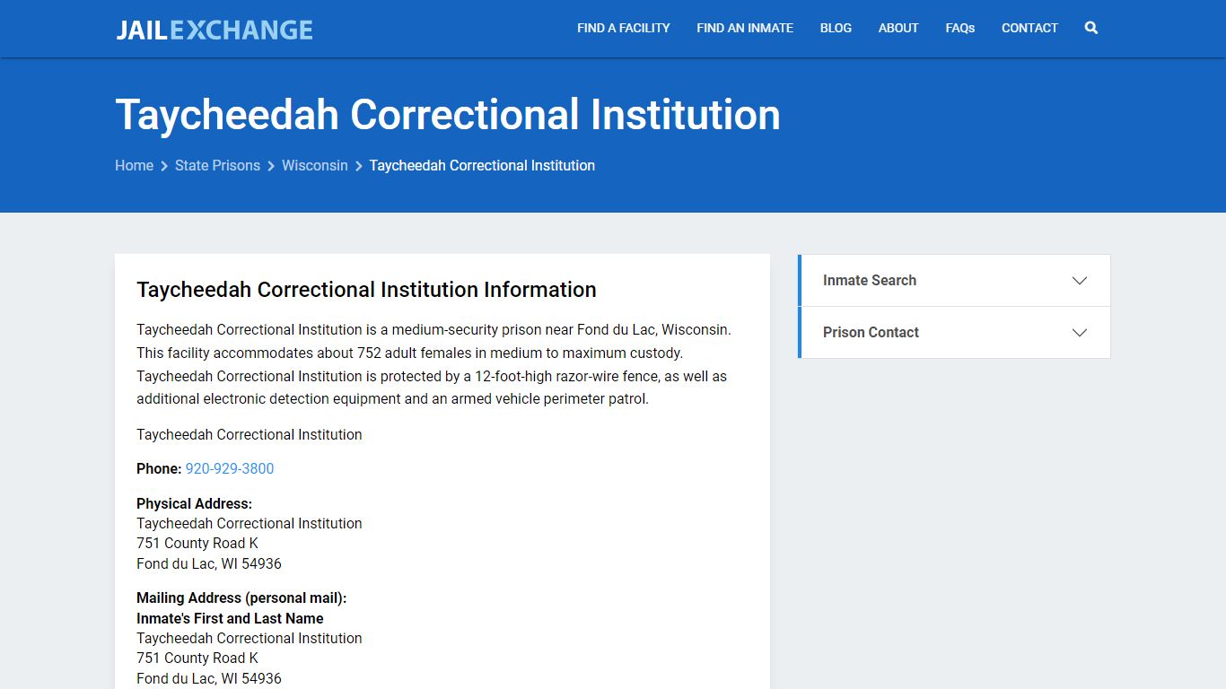 Taycheedah Correctional Institution Inmate Search, WI - Jail Exchange