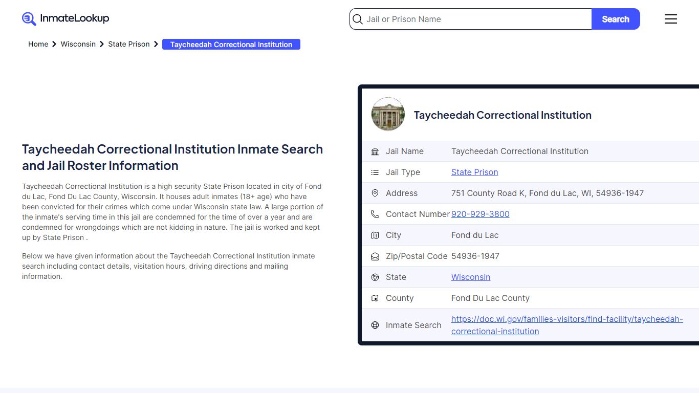 Taycheedah Correctional Institution Inmate Search, Jail Roster ...