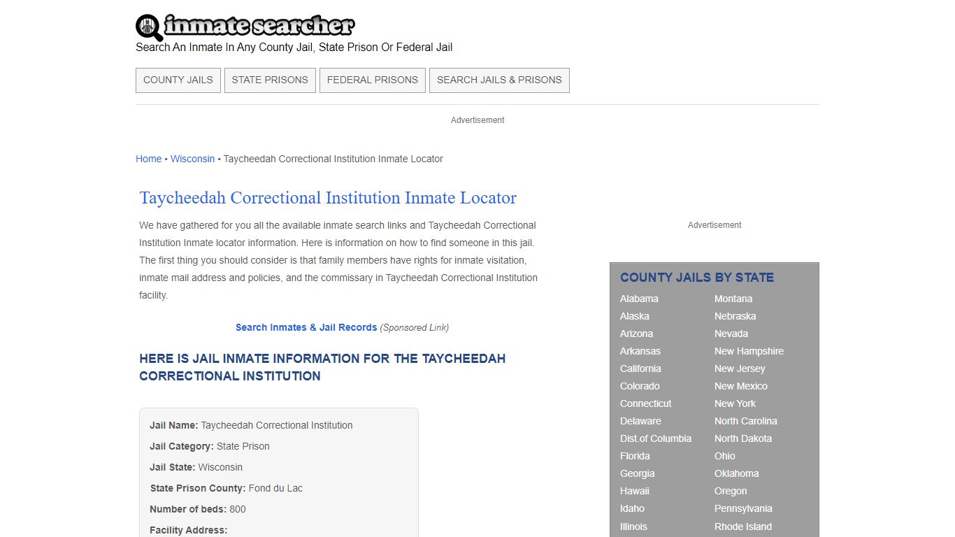 Taycheedah Correctional Institution Inmate Locator - Inmate Searcher